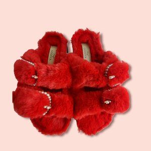 ❌SOLD❌ Luxurious Faux Fur & Faux Pearl Slippers Women's Size 8
